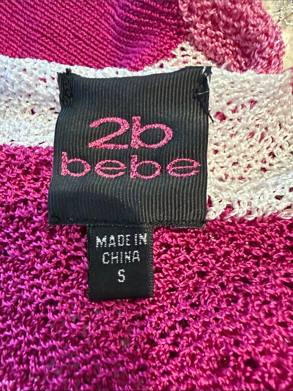 bebe Pink & White Striped Deep V-Neck Short Sleeve Sweater - Picture 2 of 8